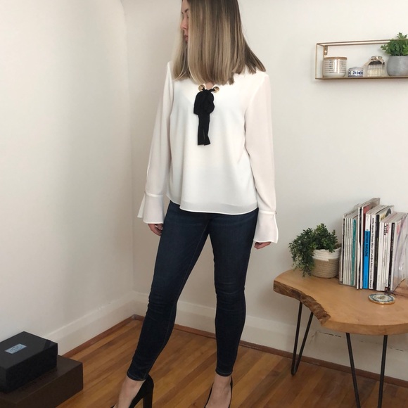 Vince Camuto Lace Up Blouse with Flutter Sleeve - Picture 2 of 12